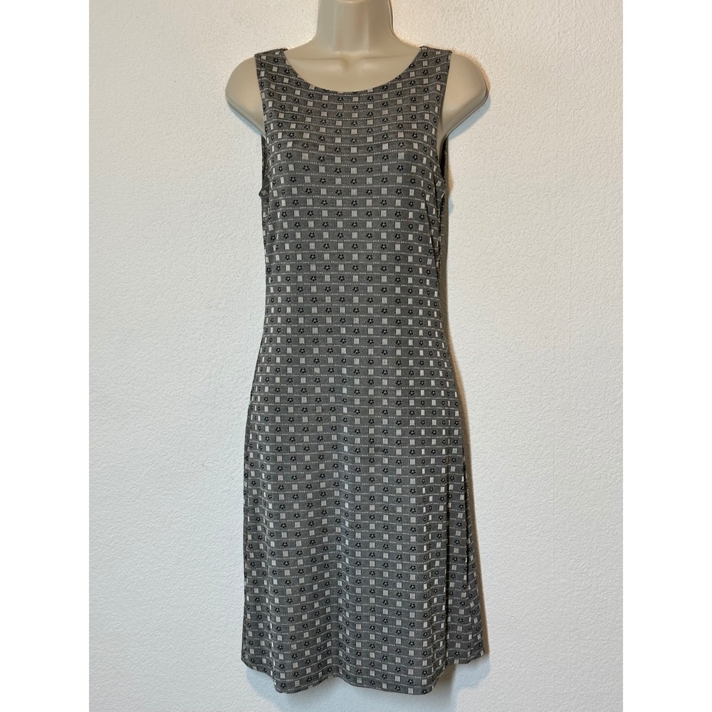 Vtg Nuance USA Womens Grey Black Geometric Floral Sleeveless Sheath Dress Size L